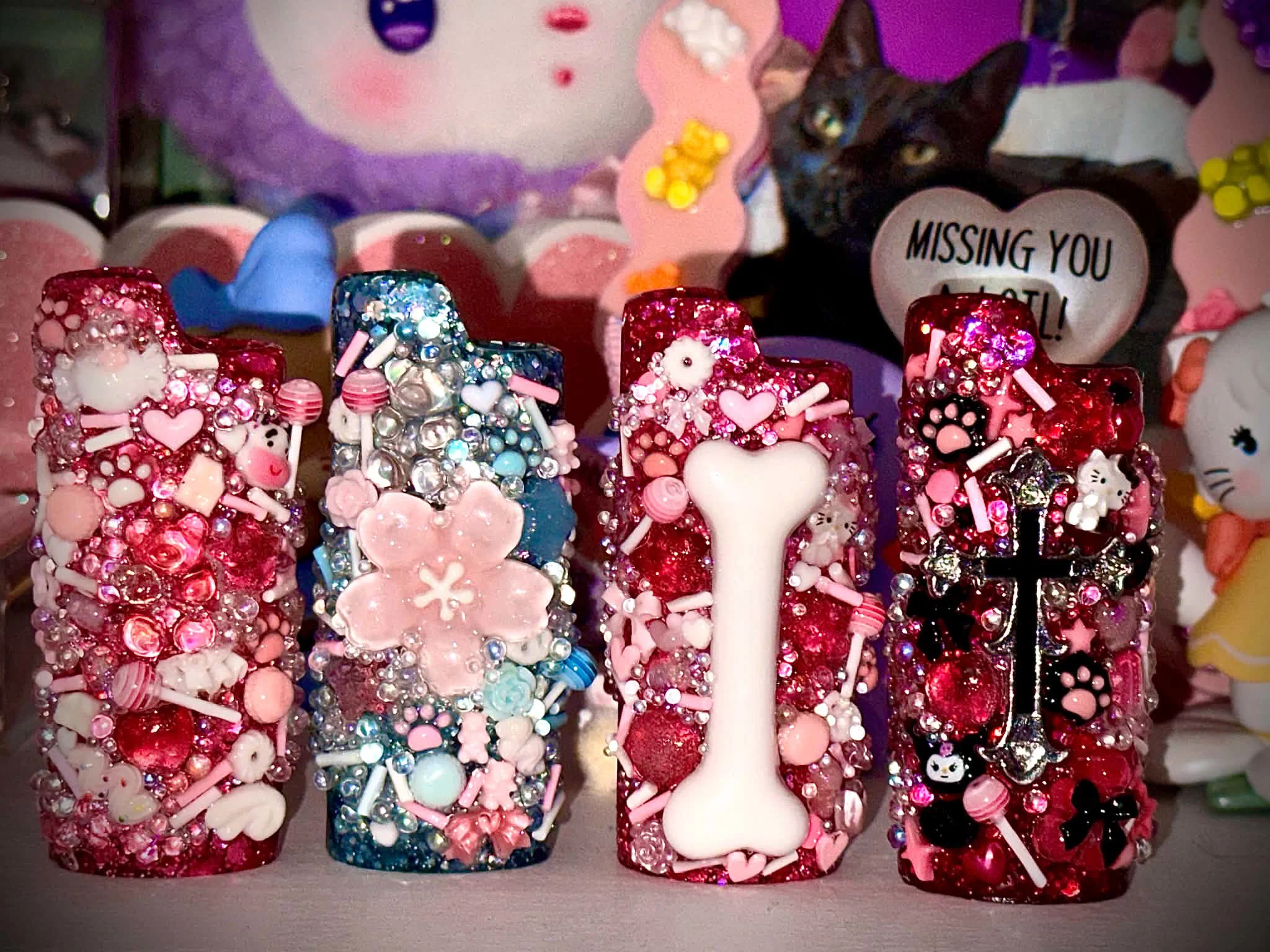 Green custom lighter cover with playful charms