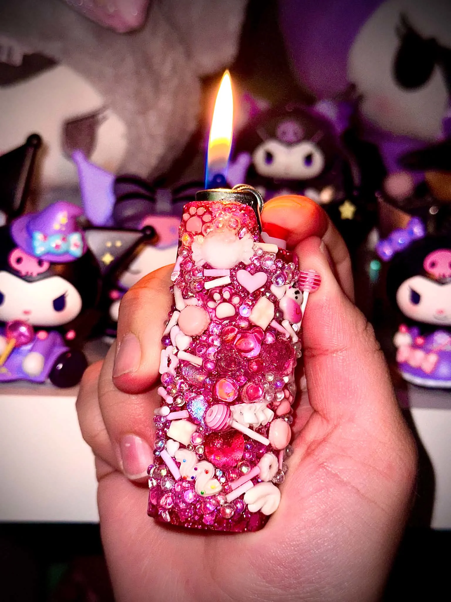 Pink custom lighter case with candy charms